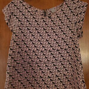 Charlotte Russe Pink & Navy Bird Print Blouse Top Large